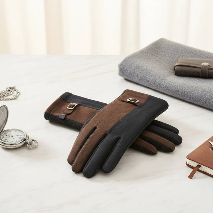Gray Taupe Faux Suede Touchscreen Winter Gloves for wholesale by PinktownUSA