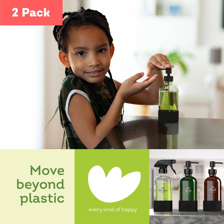 EKOH - Wholesale Soap Dispenser - Clear Glass Boston Bottles16oz Soap & Spray Dispenser 2pk6