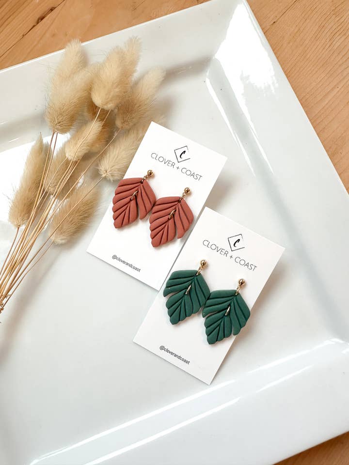 Leaf - Polymer Clay Dangle Earrings for wholesale by Clover + Coast Designs