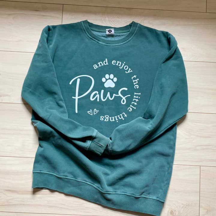 Pigment Dyed Crewneck - Paws and Enjoy the Little Things for wholesale by Raise the WOOF