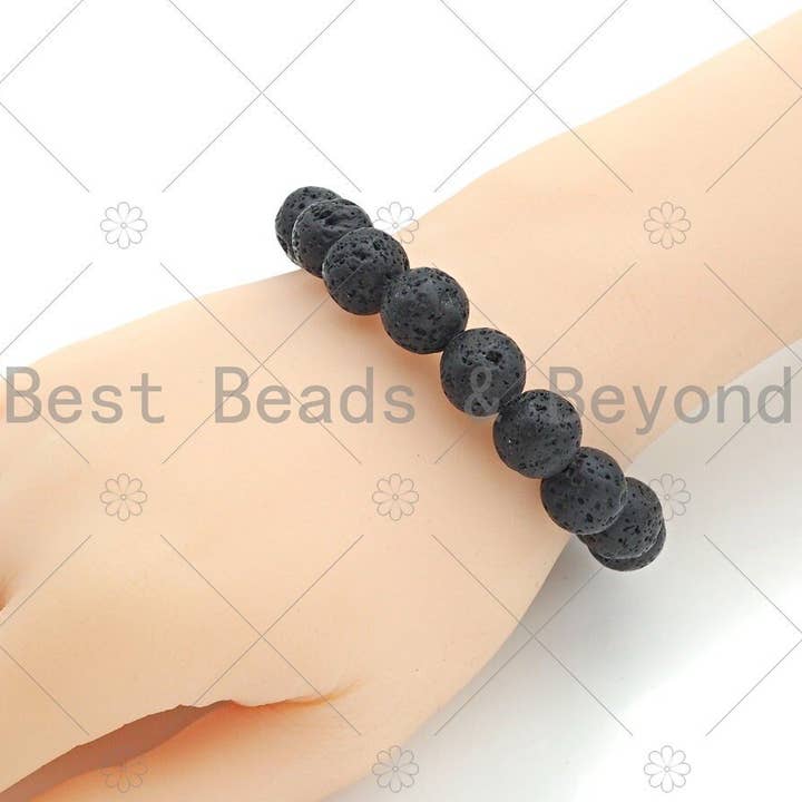 BestBeads&Beyond - Wholesale Beaded bracelet - Natural Black Lava Stretchy Bracelet,SKU#EF473