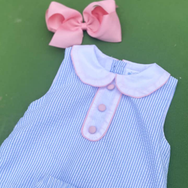 Seersucker Pink Bloomer Set for wholesale by Huckleberry Hill Kids