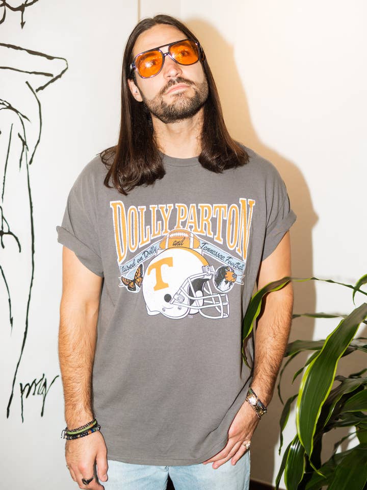 Raised on Dolly Parton & Tennessee Football Thrifted Tee for wholesale by LivyLu