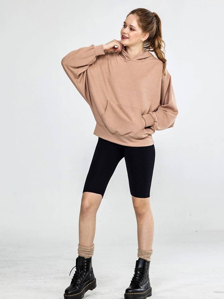 noflik – wholesale Hoodie – Women's – Oversized Dolman Sleeve Ribbed Hoodie Top - NT1002 .