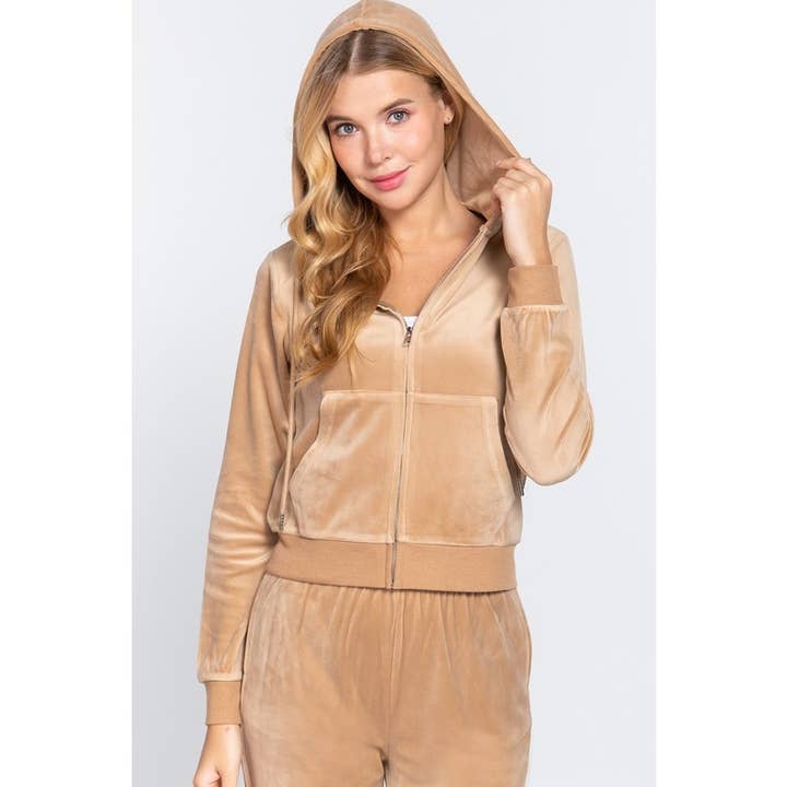 Paperdoll - Wholesale Jacket – Women's - LONG SLV VELOUR HOODIE JACKET 16