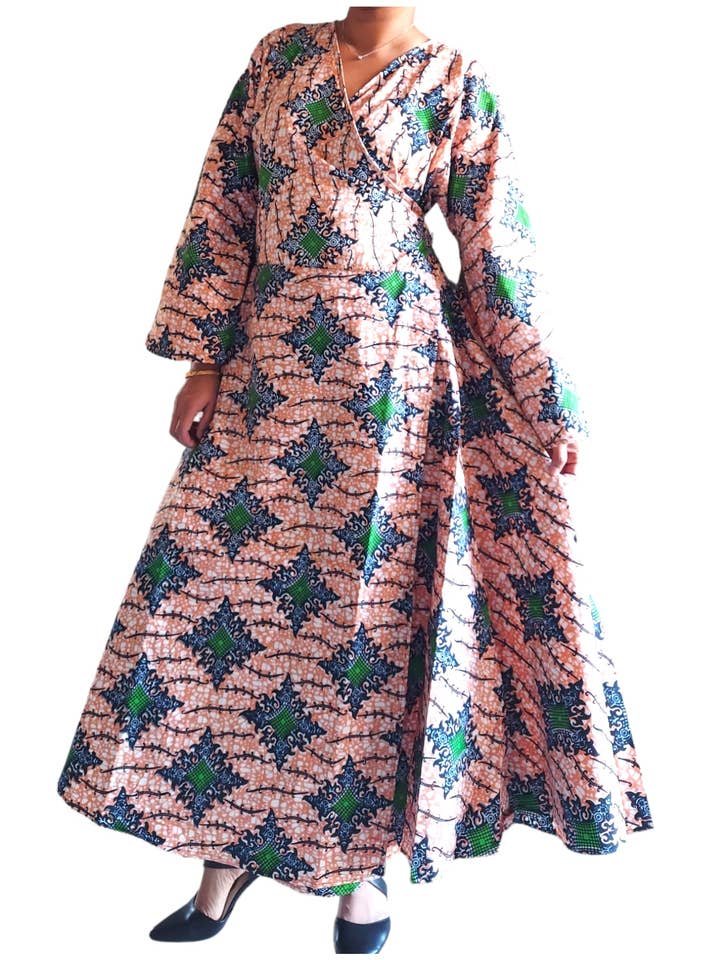 1014 Combo - Long Wrap Dress + Pocketbook Set for wholesale by India Batik