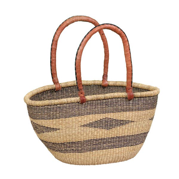 African Market Baskets - Wholesale Beach Bag - African Bolga Baskets : Navy/Nat Double Weave Ovals(G-167N+)1