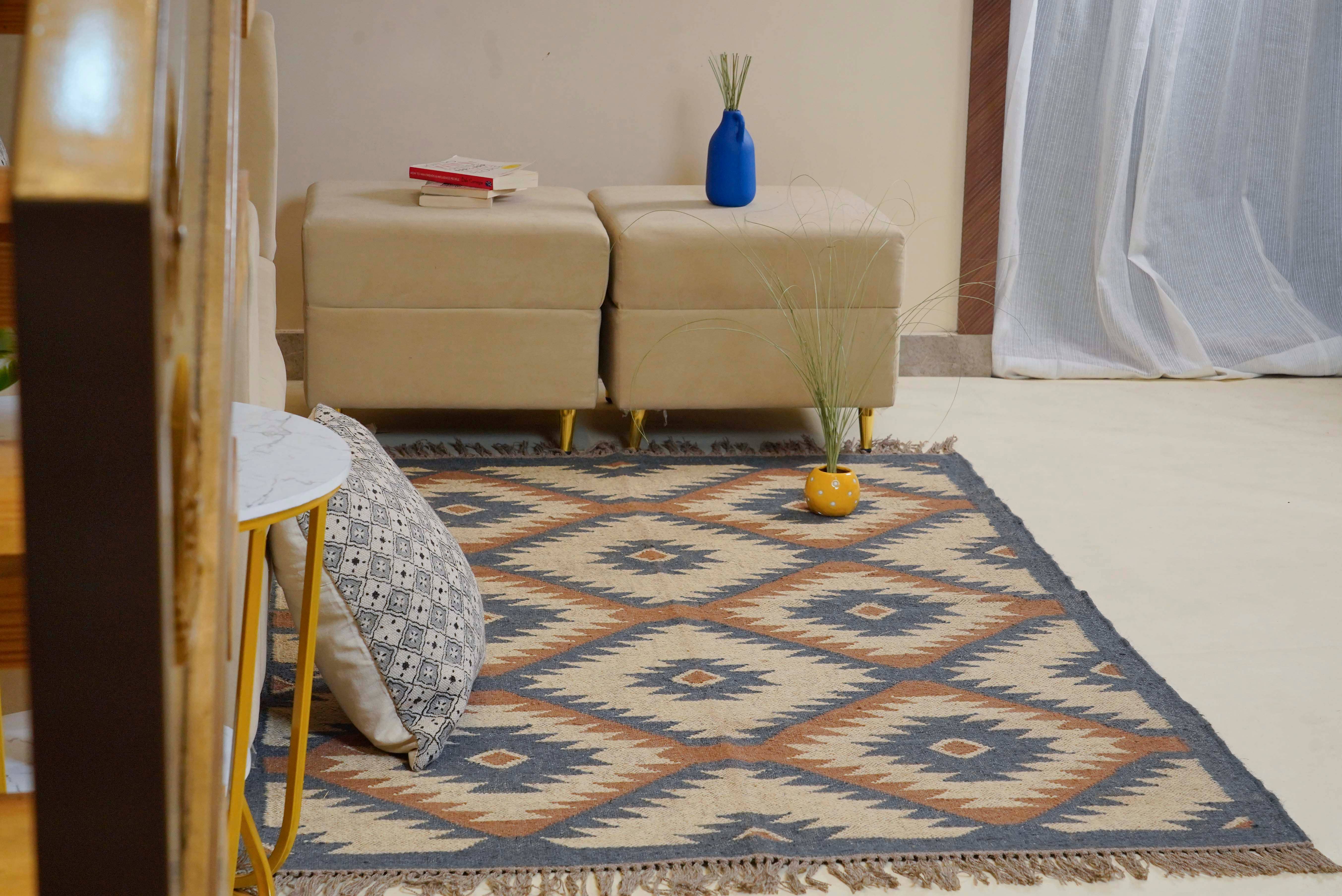 Chouhan Rugs - Wholesale Vloerkleed - Geometrische Kilim jute tapijten Meer kleurige wol jute dhurrie8
