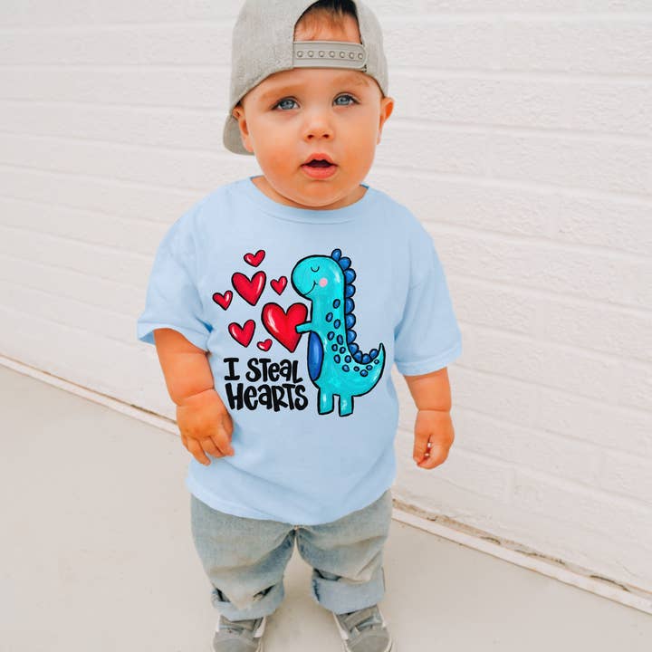 I Steal Hearts Dinosaur Valentine Boy Toddler Tee for wholesale by Painted Skies