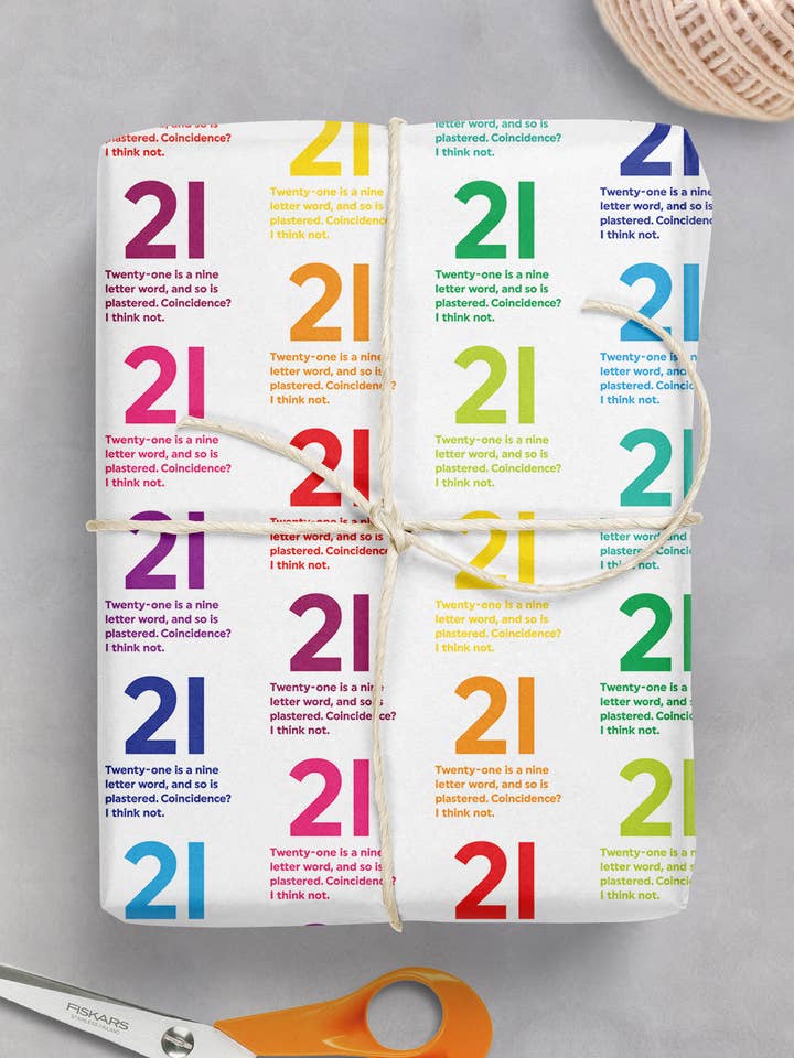 21st Birthday Gift Wrap Quotish **Pack of 2 Sheets Folded** for wholesale by Brainbox Candy