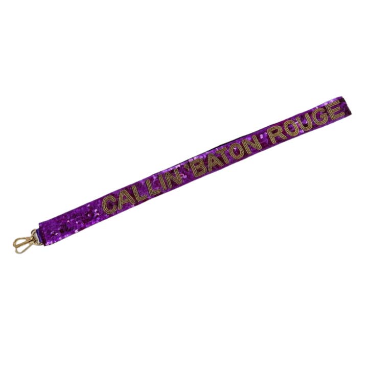 Game Day Sequin Bag Strap - Purple Callin' Baton Rouge for wholesale by Golden Lily
