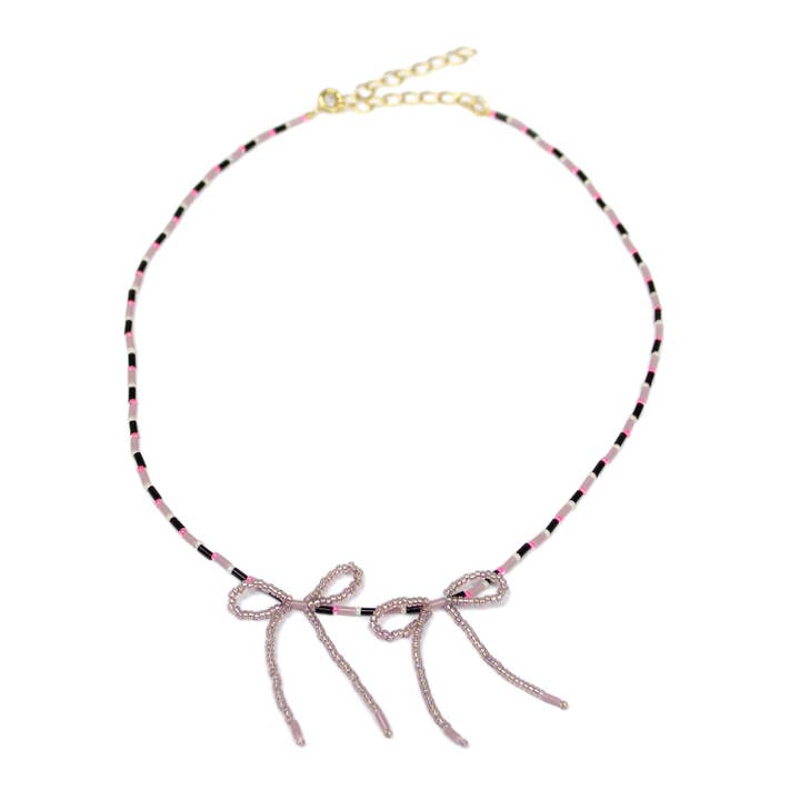 bluma project - Wholesale Beaded/Pearl Necklace - Petite Bow Necklace / Lilac