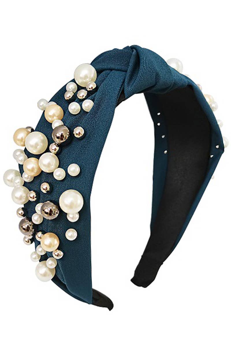 Cap Zone - Wholesale Fashion Headband - Women's - Lux Faux Pearl Metal Ball Twill Cotton Twist Knot Headband1