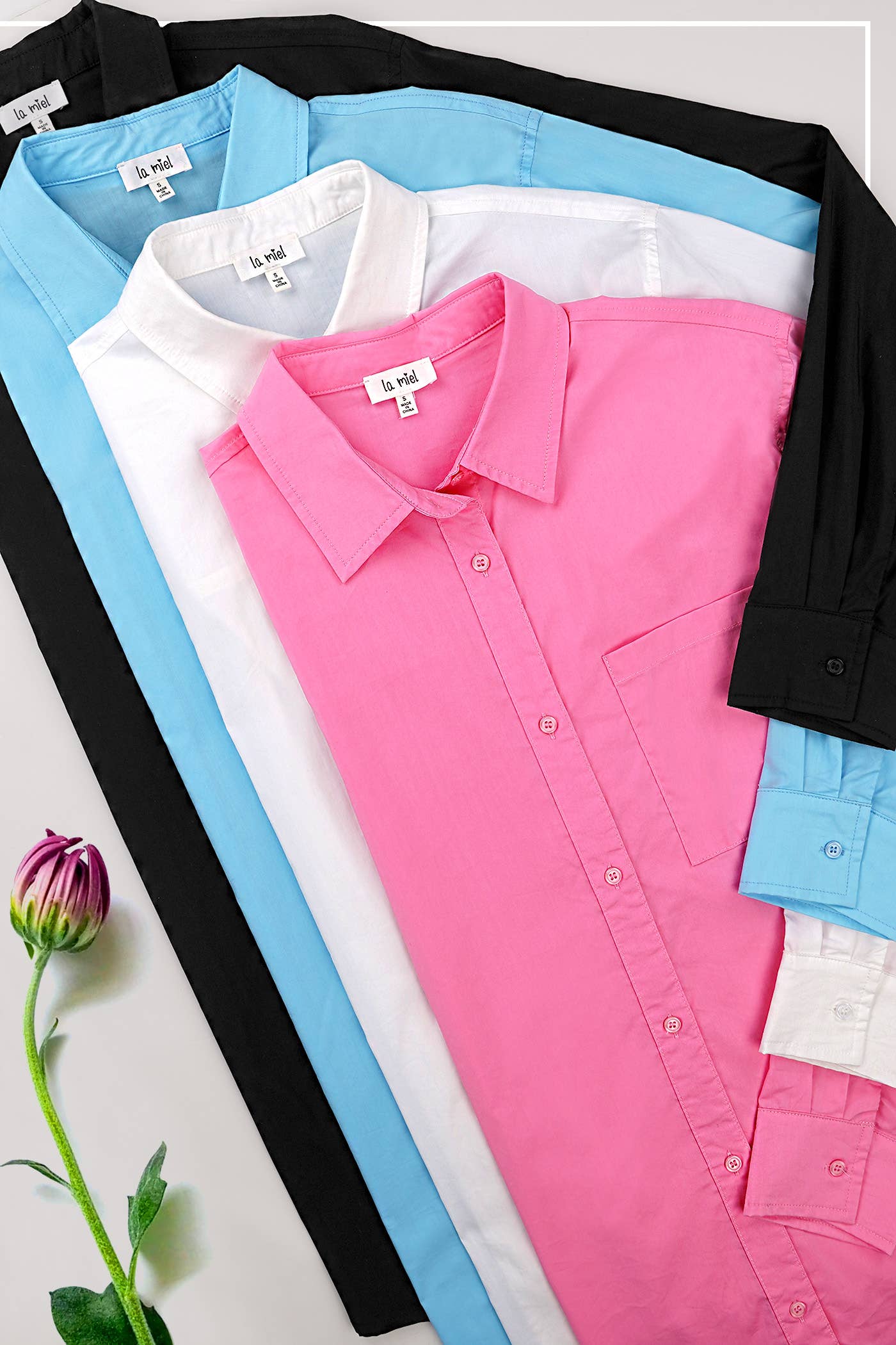 La Miel - Vente Chemise à col boutonné – femme - SRT7809-Chemises Classiques en Popeline à Col et Boutons10