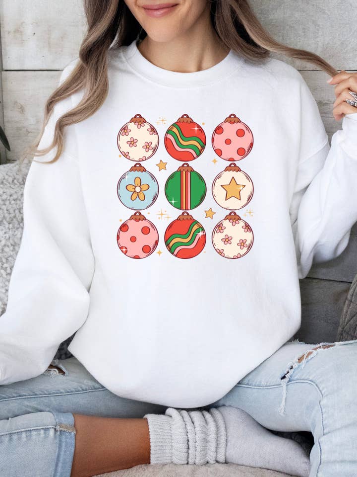 Christmas Ornaments Crewneck - Holiday Christmas Ornaments for wholesale by Laila M and Co