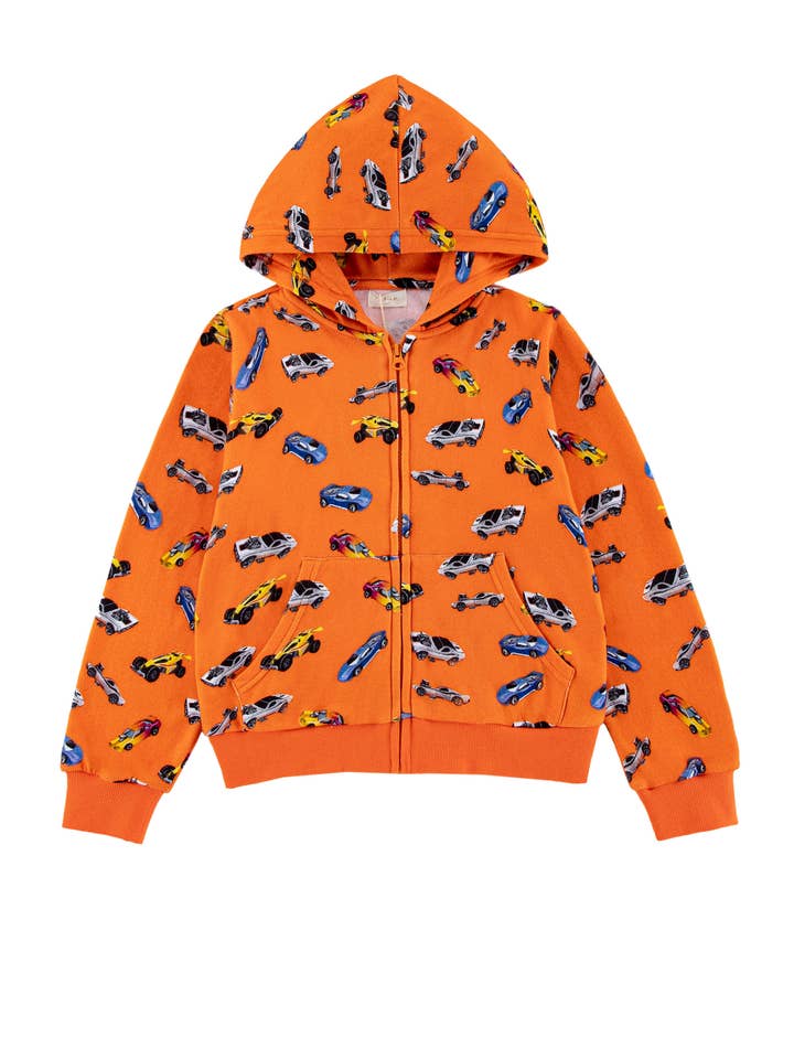 Soft Fleece Zip Up Hoodie, Orange Hot Rod for wholesale by calonie