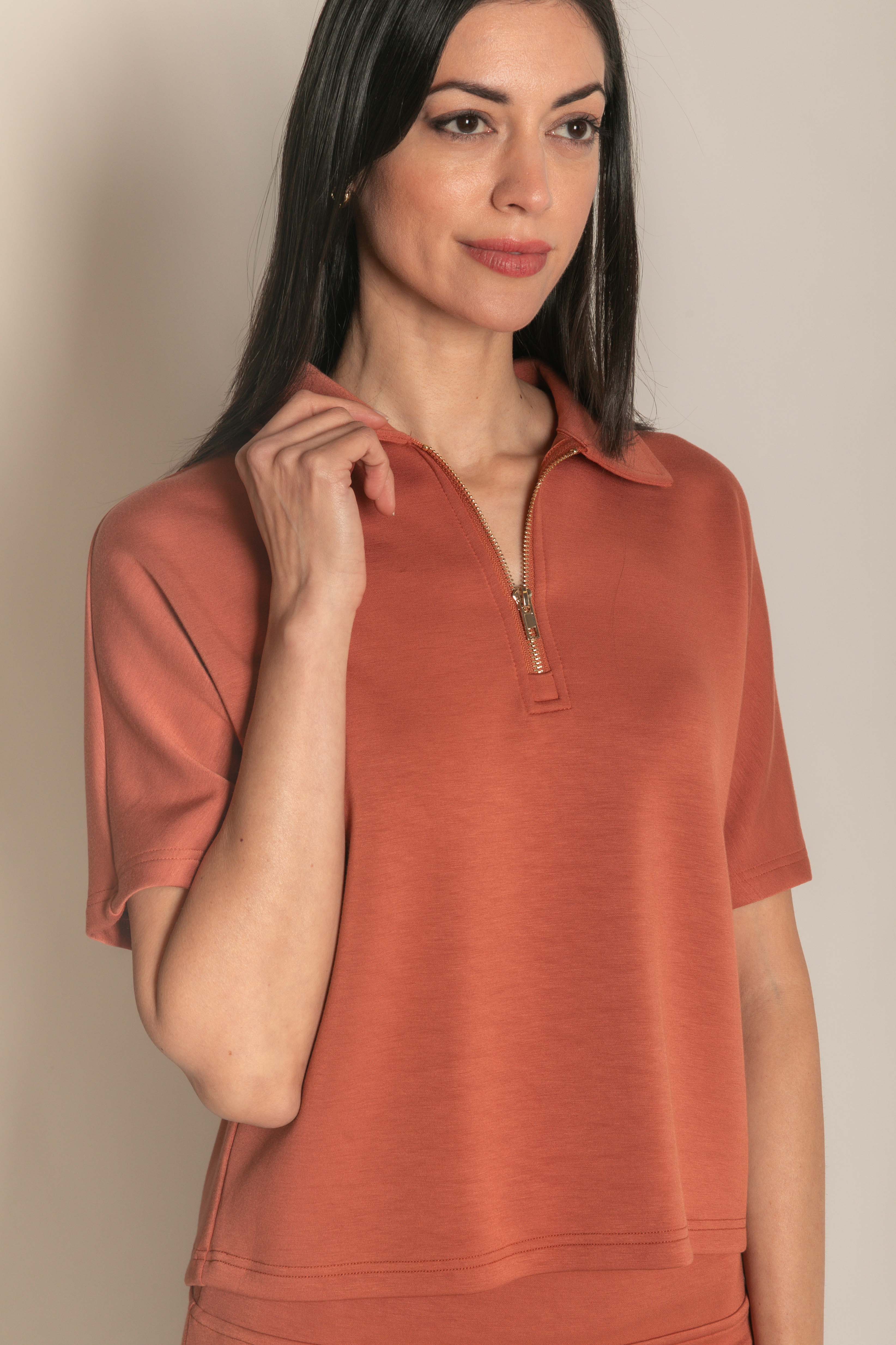 P. CILL - Wholesale Knit Top - Women's - P. CILL Butter Modal Short Sleeve Quarter Zip Top67