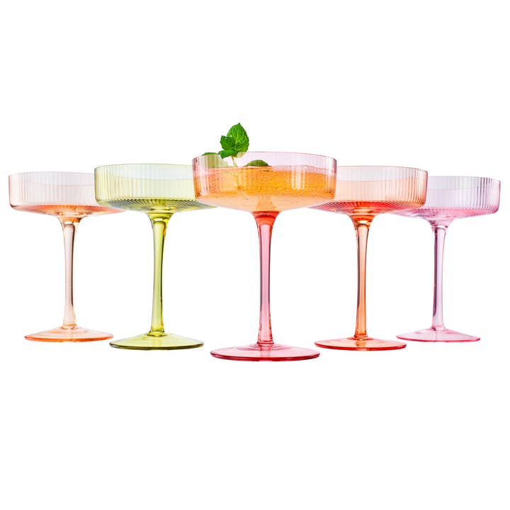 The Wine Savant / Khen Glassware - Wholesale Cocktail/Liquor Glass - Colored Vintage Art Deco Coupe Glass | Set of 5, 7 OZ