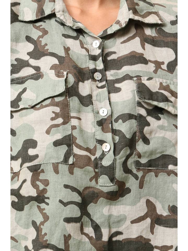 LÉA & LUC - Wholesale Tunic - Women's - 100% linen camouflage print blouse REF.1446