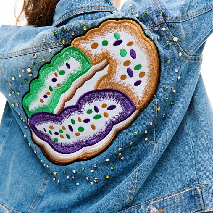 Mardi Gras king cake rhinestone denim jacket for wholesale by SongLily
