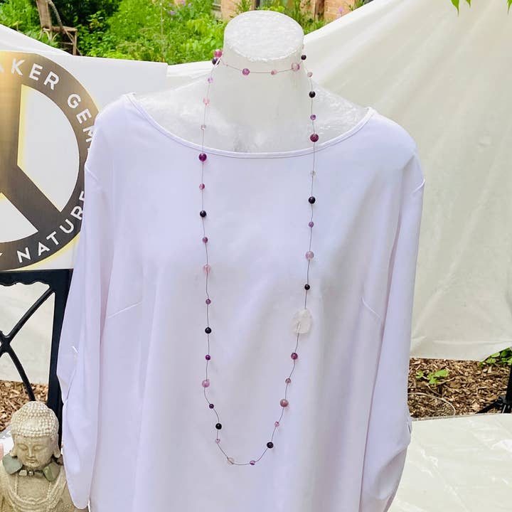 Cleansing Self-Awareness Necklace - Flourite 6mm & Quartz slab 20-30mm for wholesale by PEACE MAKER GEMS