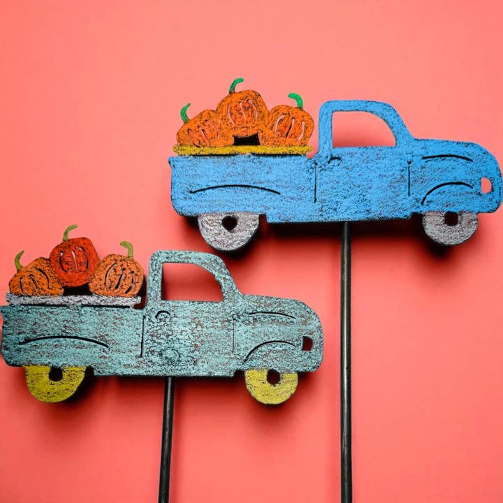 Whimsies - Vendita all'ingrosso Paletti da giardino/prato - Vintage camioncino zucche Fall garden palo Halloween6