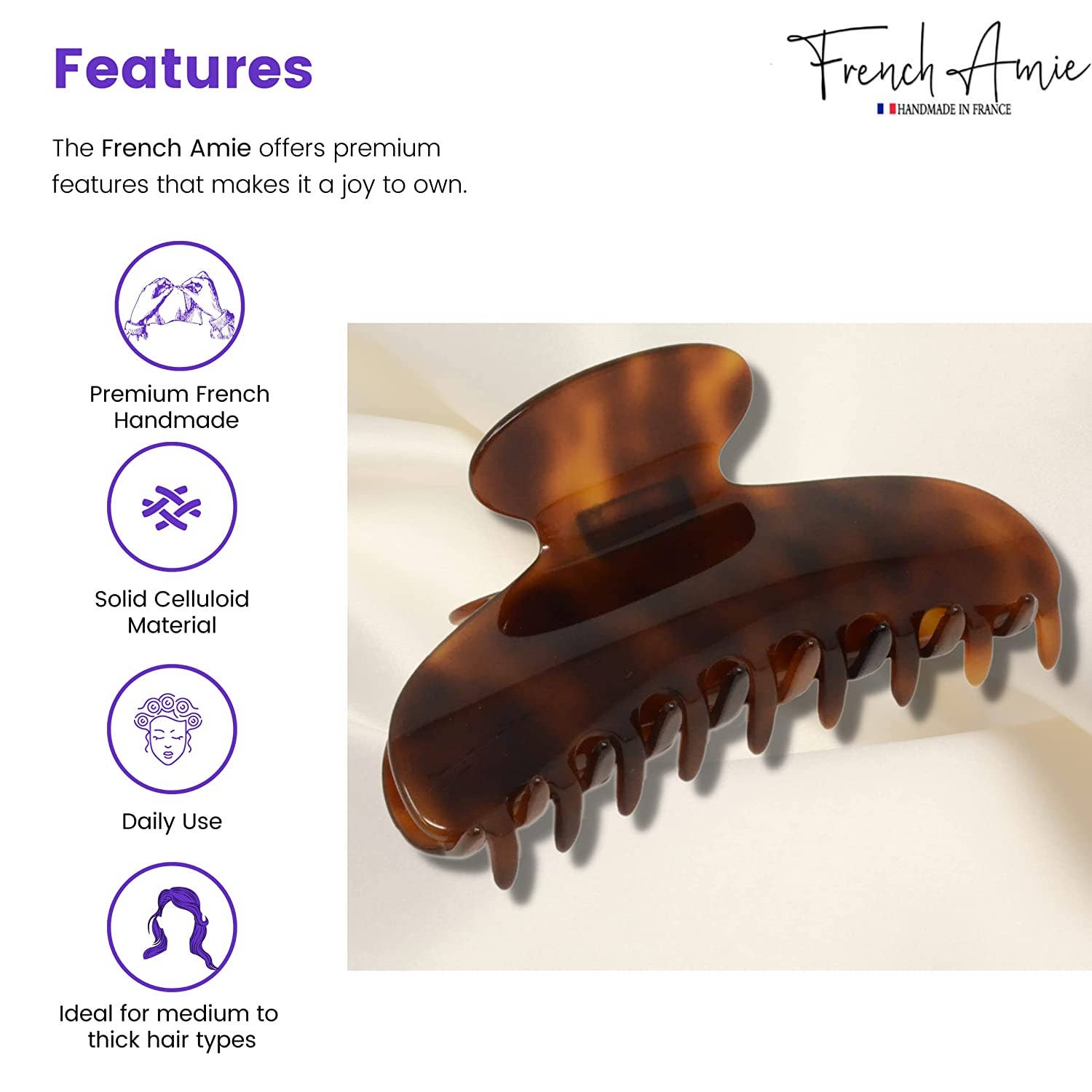 Parcelona - Wholesale Hair Clip - Women's - French Amie Thin Oval Large 4 1/4” Handmade Celluloid Jaw Hair Claw for Women1