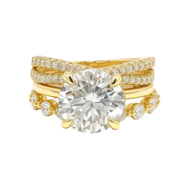 Sterling Silver 3.0ct Round Brilliant Cut Moissanite 3 Piece Ring Set for wholesale by Atlanta Jewelers Supply