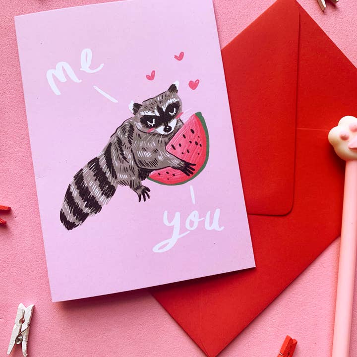 Biglietto di San Valentino Raccoon per la vendita all'ingrosso da parte di Sophie Heywood
