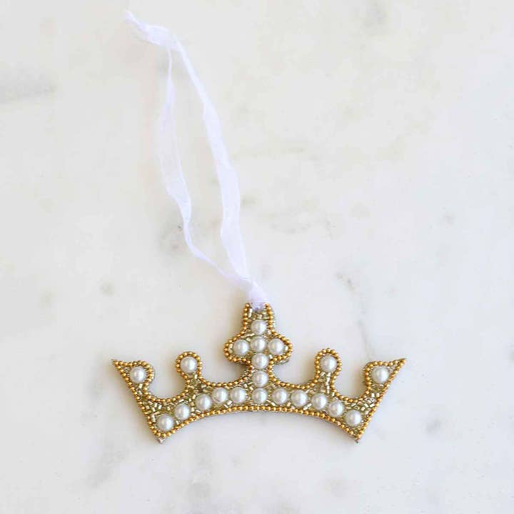 The Royal Standard - Wholesale Ornament - Charlotte Crown Ornament Gold/Pearl 4x2