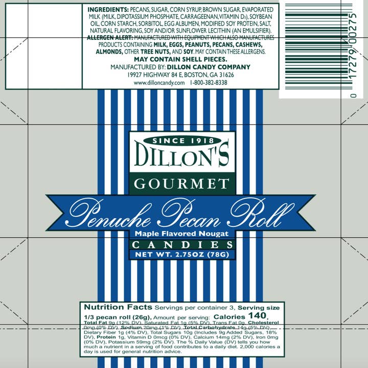 Dillon Candy Company - Wholesale Nougat - Roll, Penuche Pecan Log, 2.75 oz.3
