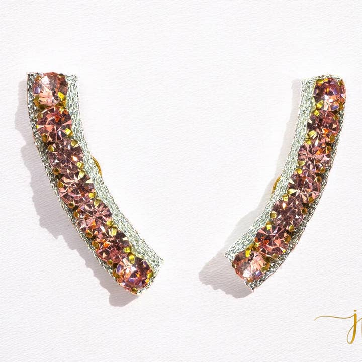 Beaded Pink Rhinestone Curve Earc Climber Stud Earrings for wholesale by Jenny Patrick Designs ™