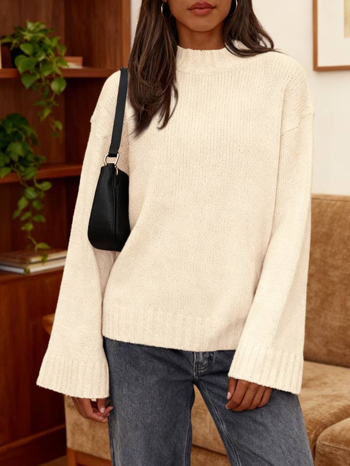 Crew Neck Loose Bell Sleeve Knitted Sweater for wholesale by HIDDENBRAND