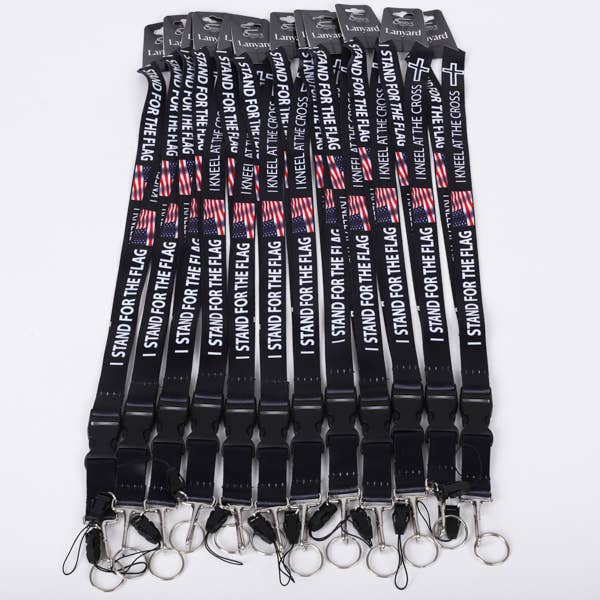 Swanson Christian Products - Wholesale Lanyard - Unisex - Lanyard Stand For The Flag, Kneel At The Cross Pk 12