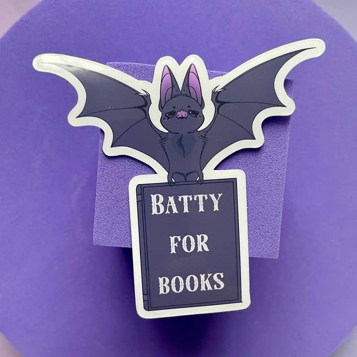 Motleyboo - Wholesale Sticker - Batty for books die cut sticker, gifts for, book lovers2