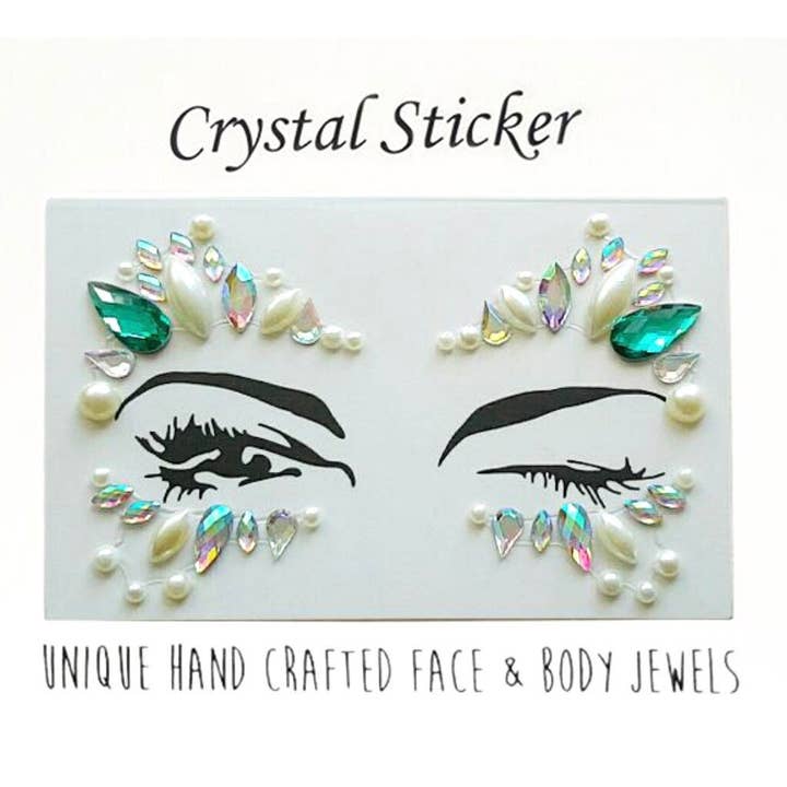 Halloween Face Gems / Festival Face Crystal Stickers with Pearls Rhinestone / Green Adhesive Face Sticker / Coachella Queen Makeup Accessory for wholesale by ClebleNails