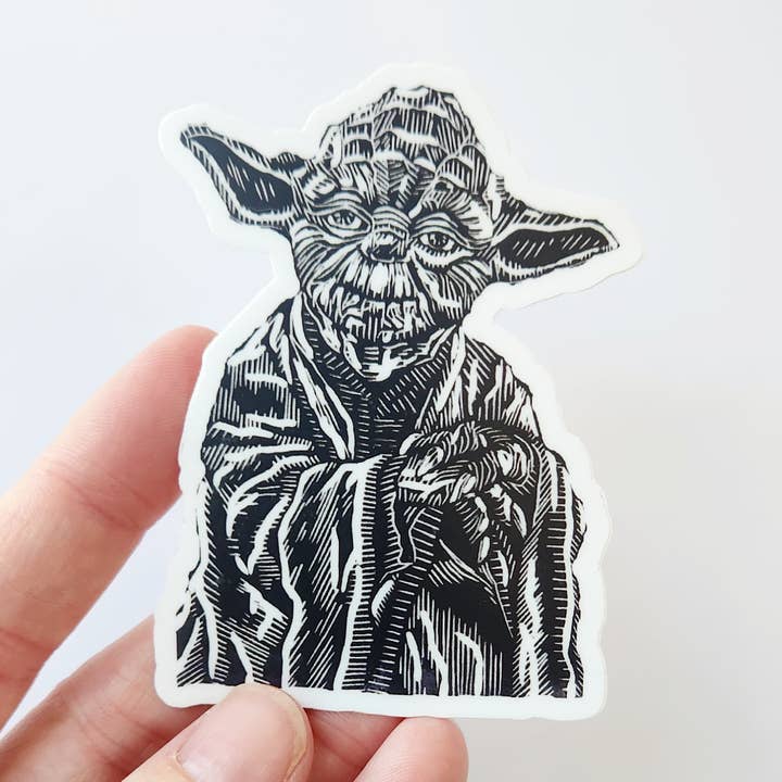 Yoda Sticker, 3 by 2.4 in for wholesale by Hannah Guthrie Designs