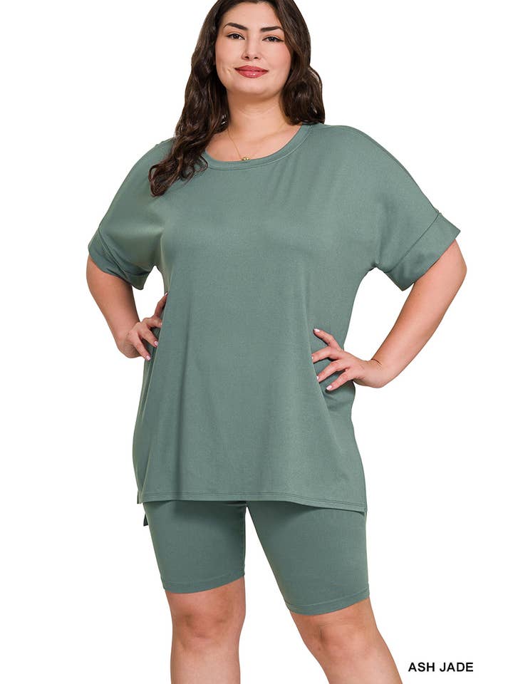 42POPS - Wholesale Lounge Set - Women's - .....SI-26454 Plus Microfiber Top & Biker Shorts 2 Pc Set