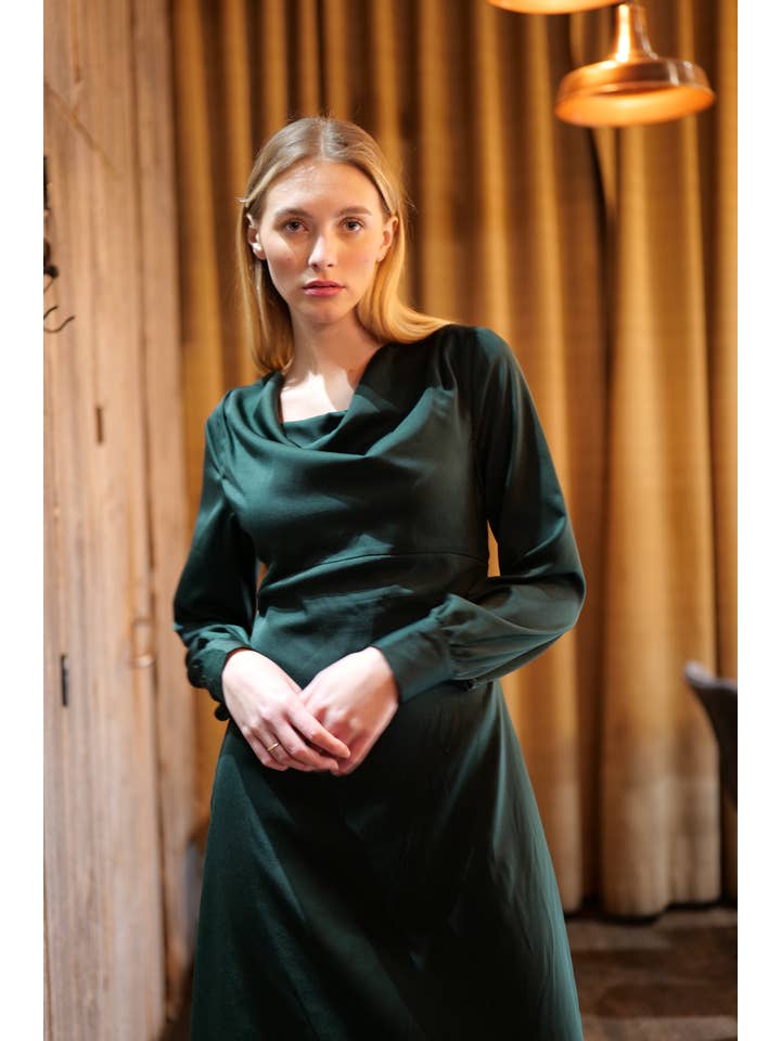 Green GIGI satin long dress for wholesale on Faire