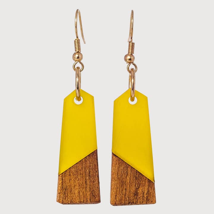 Oksana Handcrafted Wood & Resin Boho Chic Dangle Earrings for wholesale by Wooden Element UK