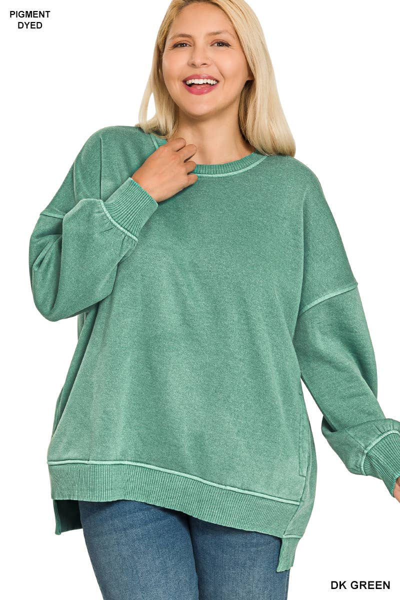 42POPS – wholesale Sweatshirt – Women's – .0827 Plus Pigment Dye Fleece Hi Low Hem Pullover With Pocket SI-25