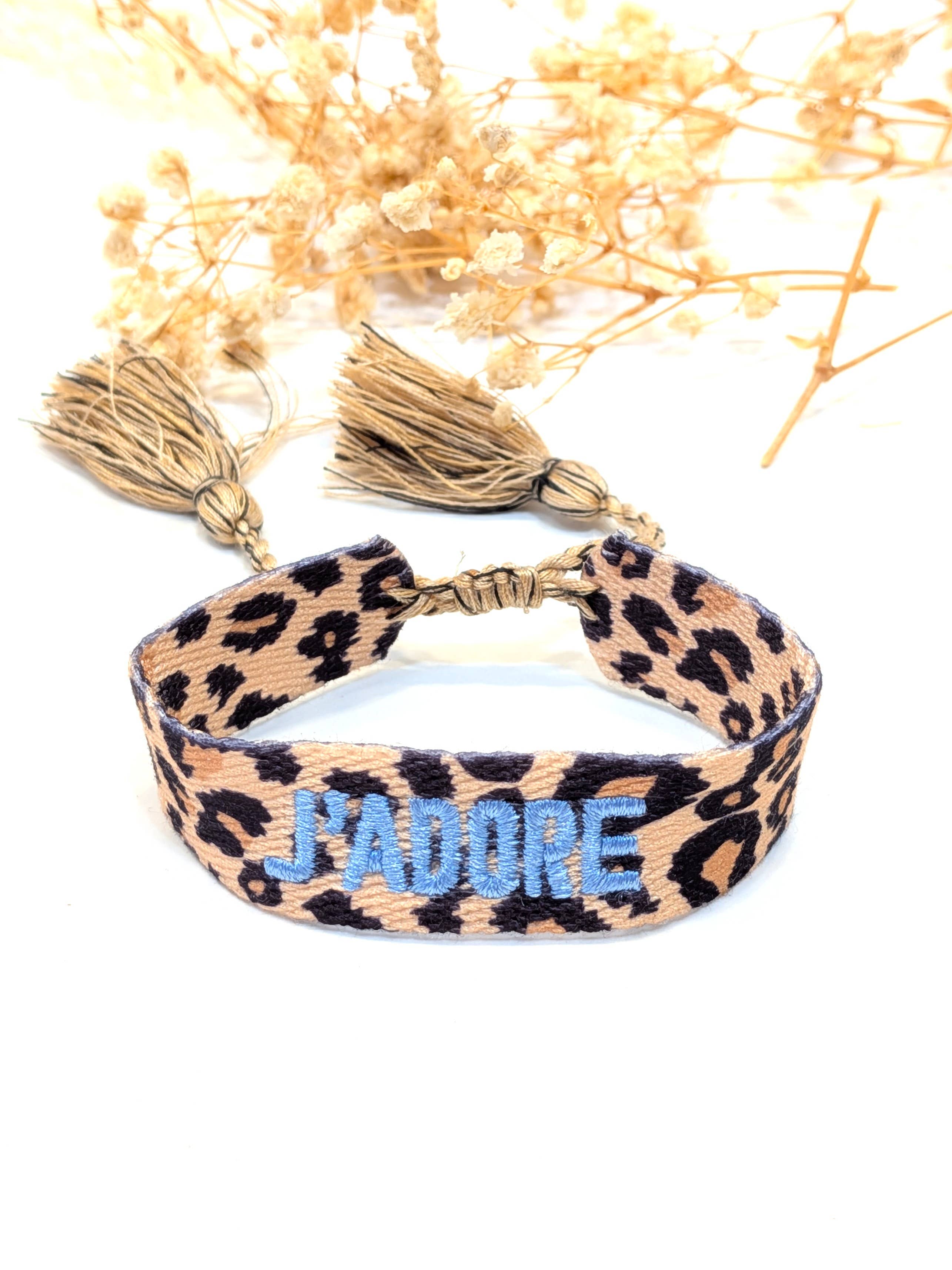 LOLO & YAYA - Wholesale Woven/Braided Bracelet - J'ADORE LEOPARD fabric message bracelet2