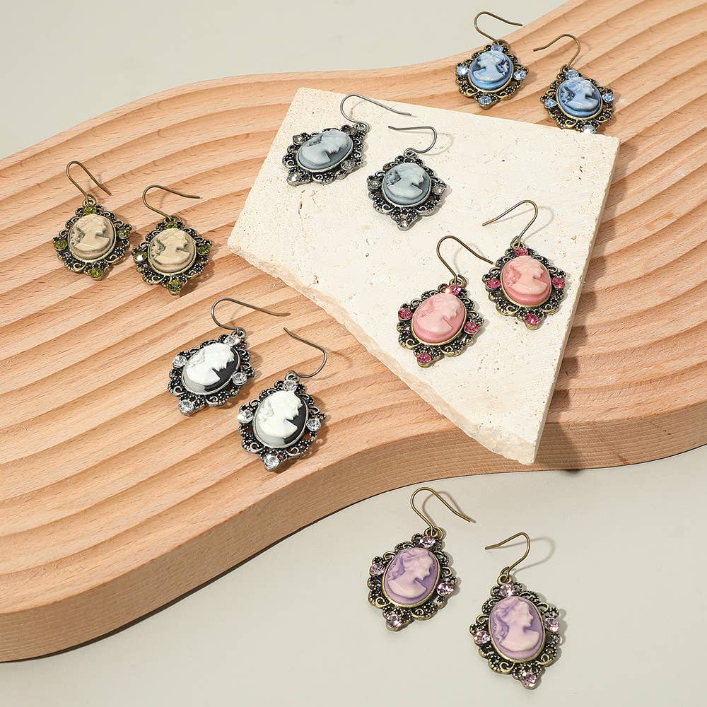 Sensibling Corp. - Venta al por mayor Pendientes colgantes - Pendientes colgantes vintage con camafeo y acento de cristal6