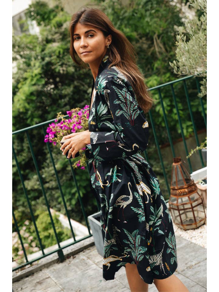 GERMAINE DES PRES - Vente Kimono – femme - Kimono Imprimé Jungle Noir