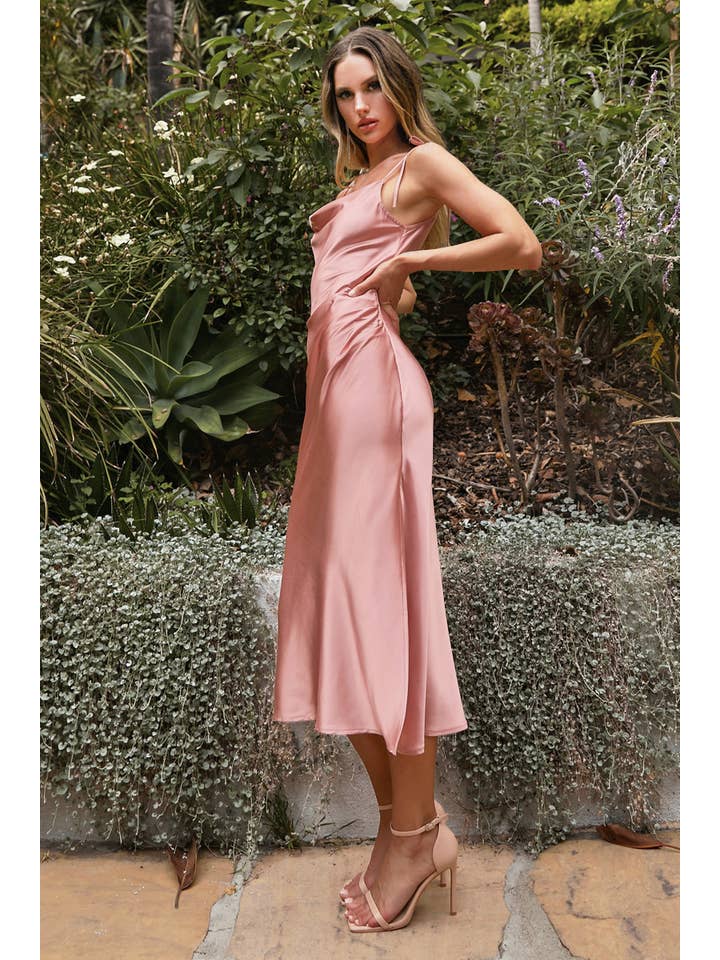 Ladivine by Cinderella Divine - Wholesale Dress - Women's - Slim Fit Satin Midi Dress