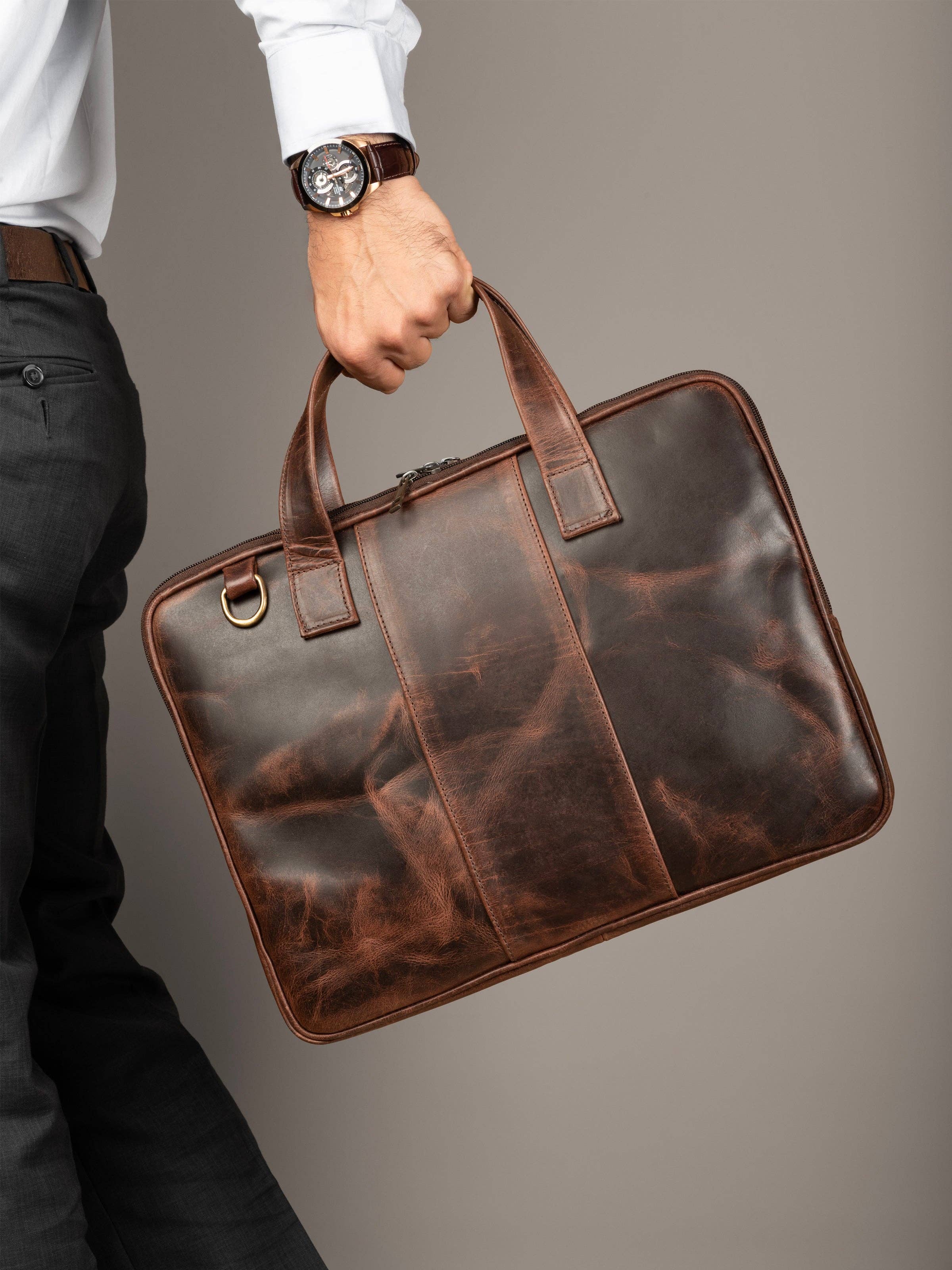 Classy Leather Bags - Wholesale Briefcase - Unisex - Harbor Laptop Briefcase, Brown5