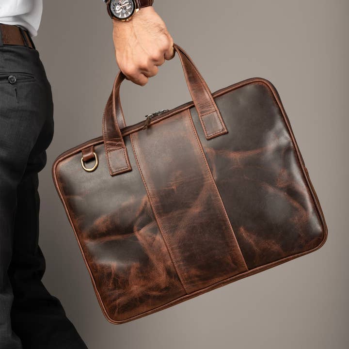 Classy Leather Bags - Wholesale Briefcase - Unisex - Harbor Laptop Briefcase, Brown5