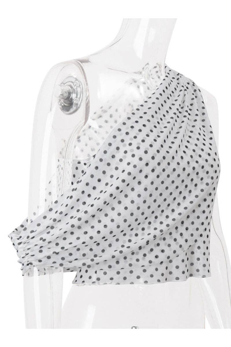Mccolin - Wholesale Blouse - Women's - One-Shoulder Polka Dot T-Shirt1