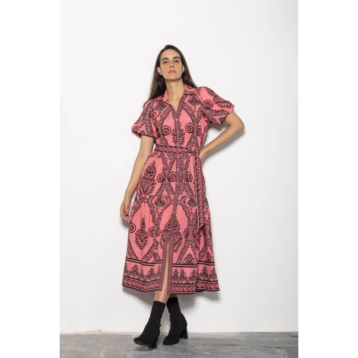SALMON MOTIFS DELLA DRESS for wholesale by Maude-Vivante