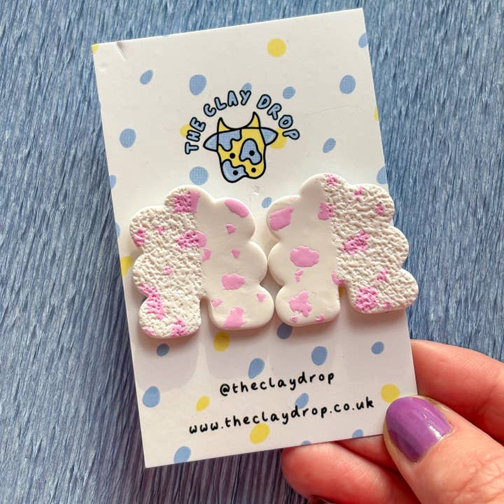 Regular Puffy Arch Studs - White & Pink for wholesale by The Clay Drop